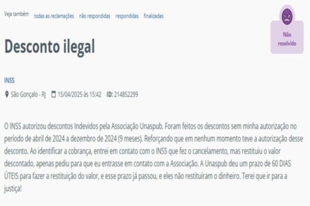 Reclamações de descontos indevidos no ReclameAqui indicam fraudes do INSS.